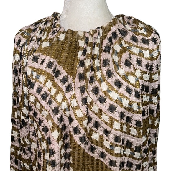 Marie Oliver Jenna Silk Blend Tapenade Mosaic Print Tie Back Blouse - M - Picture 6 of 15
